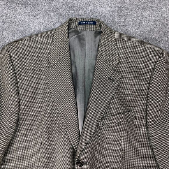 Vintage Ralph Lauren Blazer Mens 44 Long Beige Black Silk Wool Blend Houndstooth - Picture 4 of 14